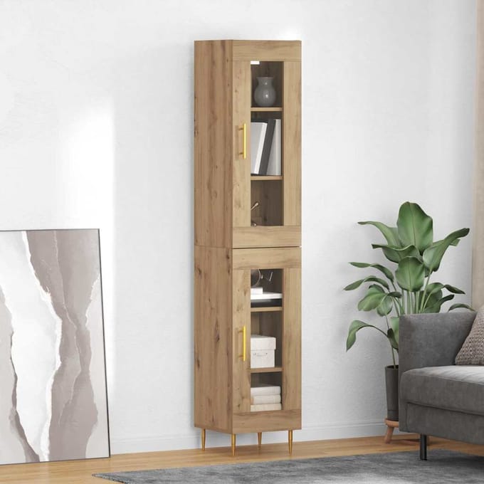 vidaXL - Highboard - 2 - st - Artisan - Eiken - 34,5 - x - 34 - x - 180 - cm - Bewerkt - hout