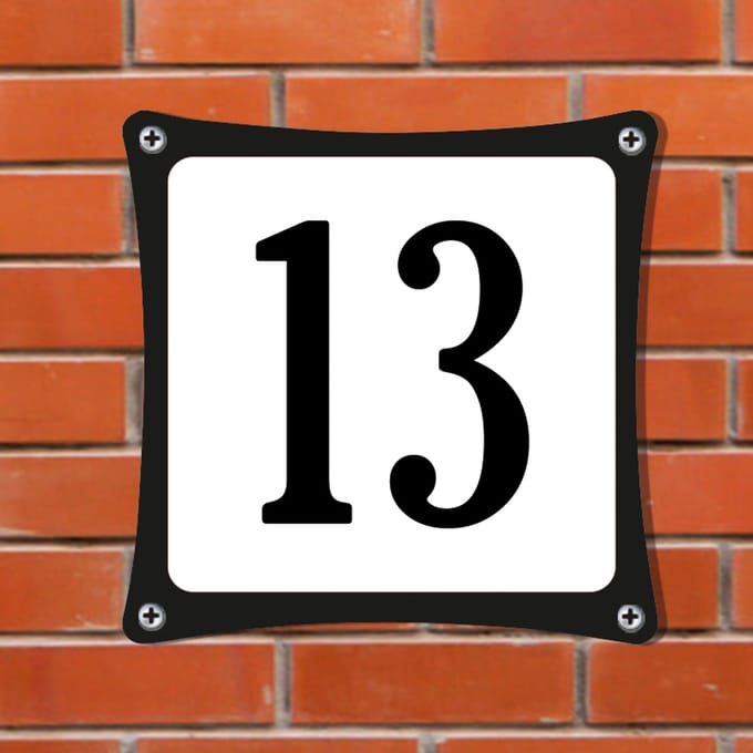 Decoporta Huisnummerbord Emaille-Look - Nummer 13 - Standaard - 10 x 10 cm | incl. schroeven