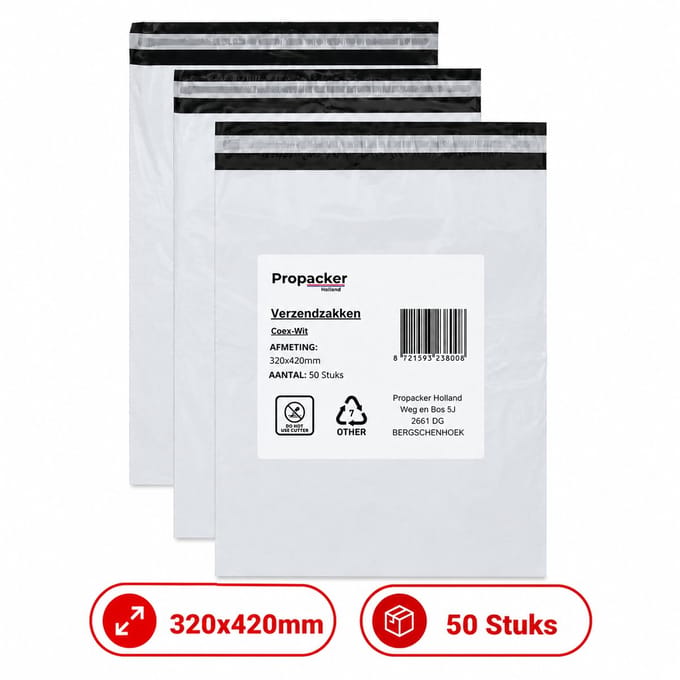 Verzendzakken - 320x420mm met plakstrip - 50stuks (CoEx LDPE) | Propacker