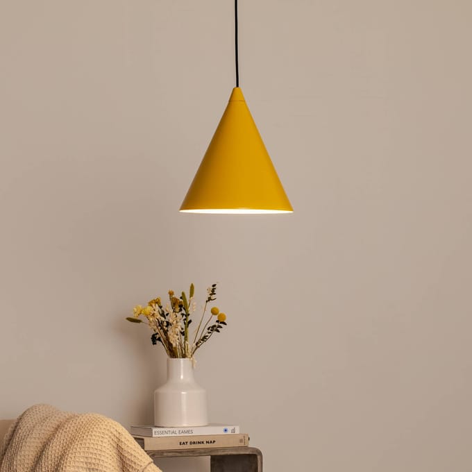 ALDEX Hanglamp Form, mosterdgeel, metaal, Ø 24 cm, kegelvormig, E27