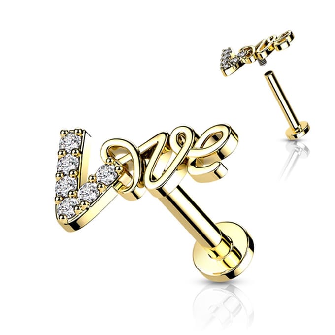 Piercing 'LOVE' 1.2x6 - goud - LMPiercings