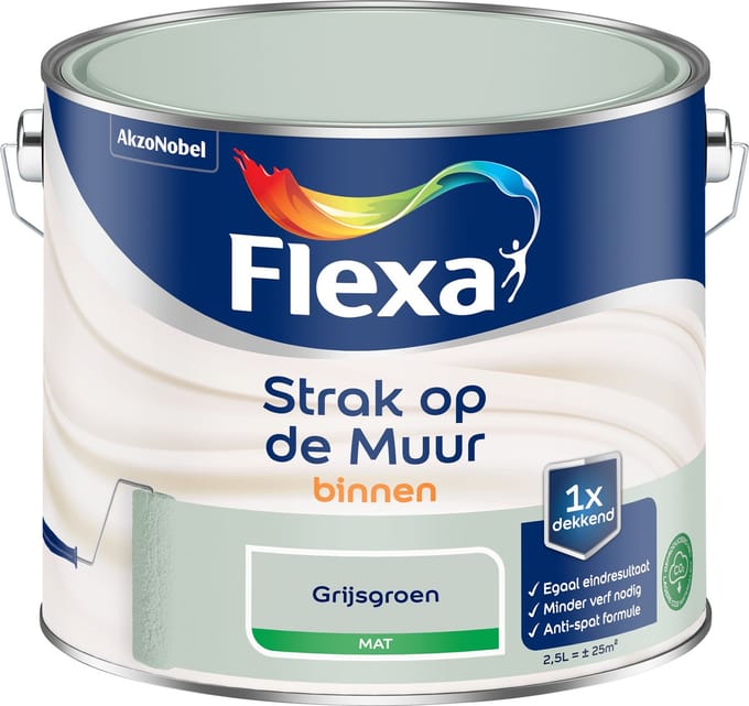 Flexa Strak Op De Muur Muurverf - Mat - Grijsgroen - 2,5l
