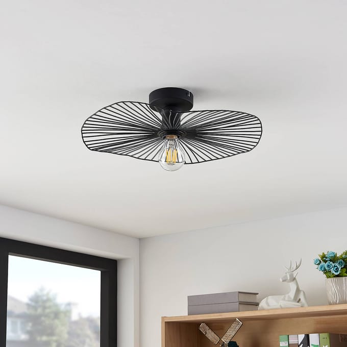 Lindby - plafondlamp - 1licht - ijzer - H: 11 cm - E27 - mat zwart