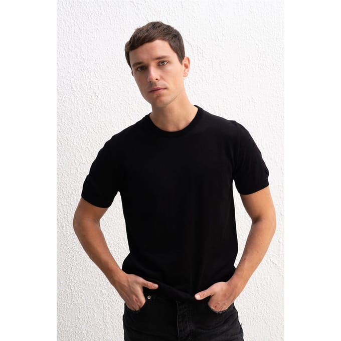 Eenvoudig Crew Neck Geribbelde T-shirt