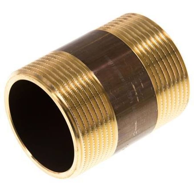 G 1 1/2'' Messing Dubbele Pijpnippel 16 Bar DIN 2982 - 60mm - FL2S-M-B-112G-60L