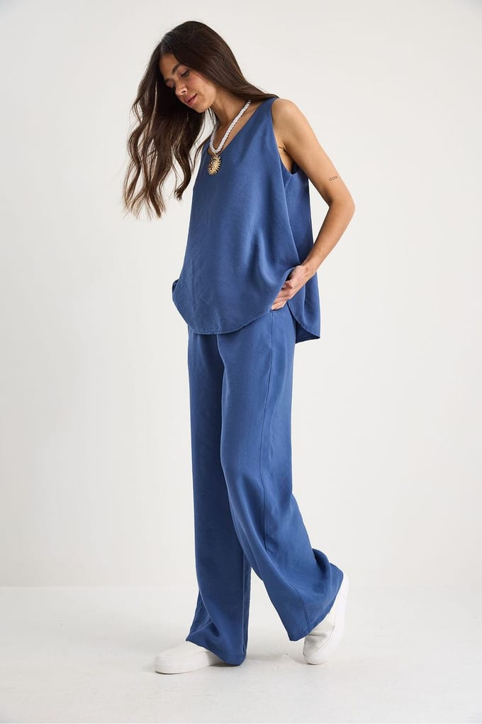 V-hals Katoenen Blouse-Broek Twee-delige Set