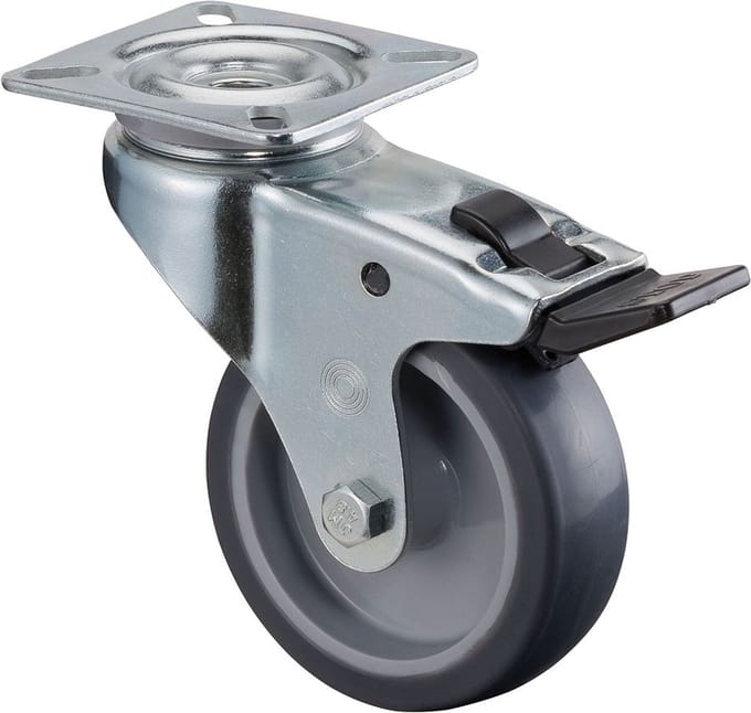 Zwenkwiel met rem 50mm rubber totale hoogte 73mm