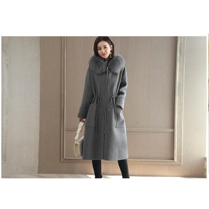 Herfst en Winter 2 Verdikte Wollen Damesjas Verlengde Truikraag Jas 3XL gray