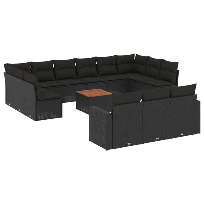 vidaXL - 14-delige - Loungeset - met - kussens - poly - rattan - zwart