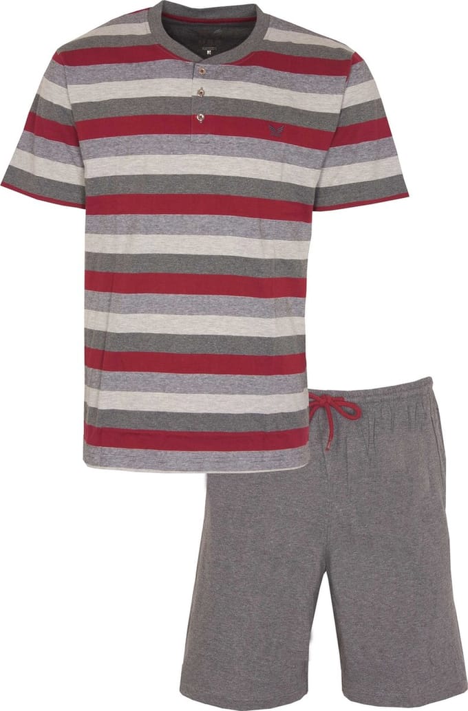 MEQ Heren Shortama - Pyjama Set - Gestreept - Grijs - Maat S