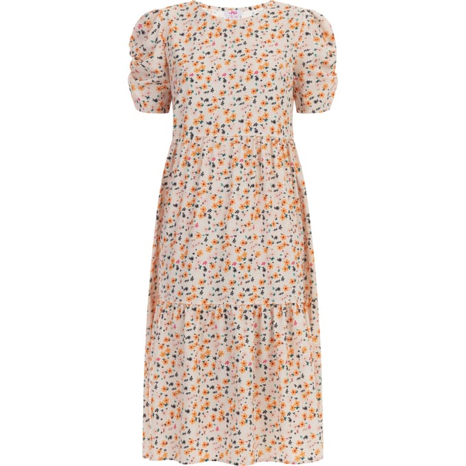 Mymo Midi-jurk met korte mouwen Dames Crème veelkleurig