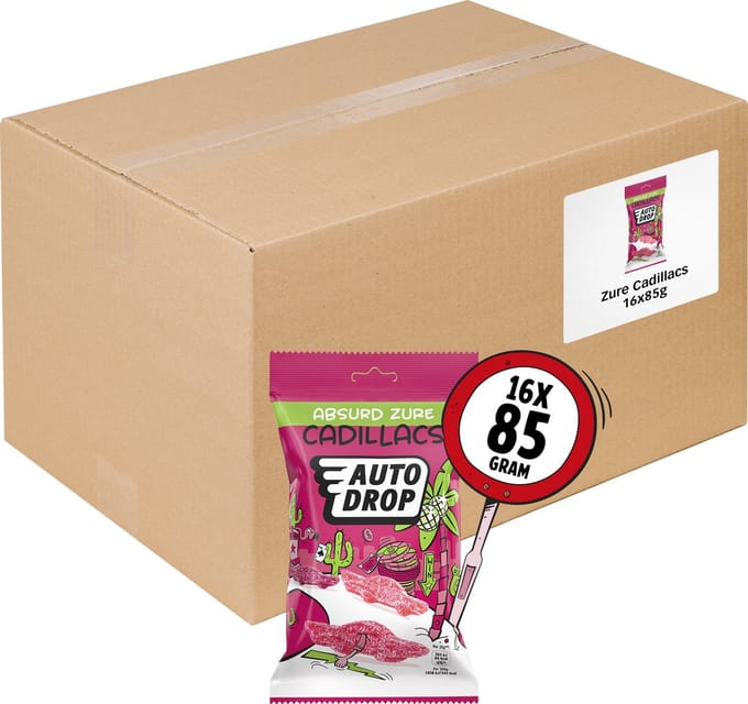 Autodrop - Snoep - Bekkentrekkend Zure Cadillacs - 16 zakjes - 85 gram