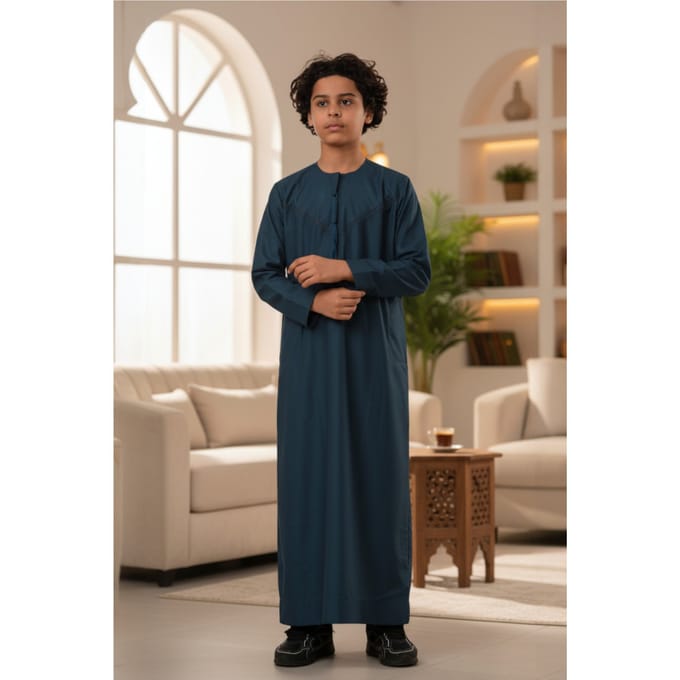 Kinderen jongens blauw Ramadan Eid Marokkaanse Jubba gewaad moslim Djellaba Thobe LFS-K-TT008