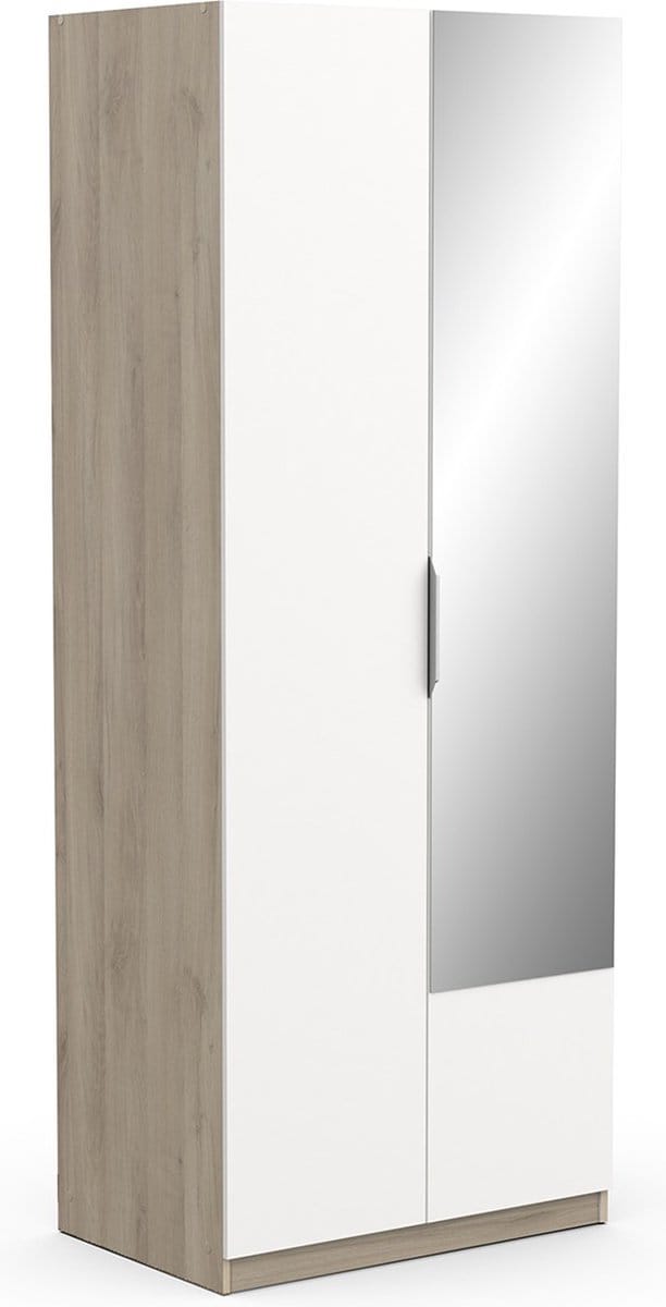 Garderobekast Spectre 80cm met spiegel - mat wit/eik