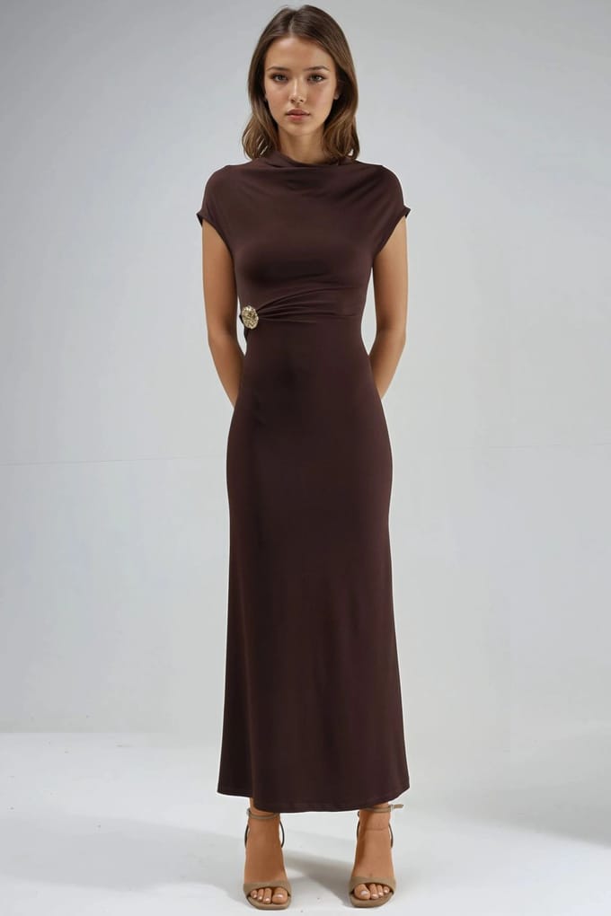 Midi-jurk met stenen accessoire