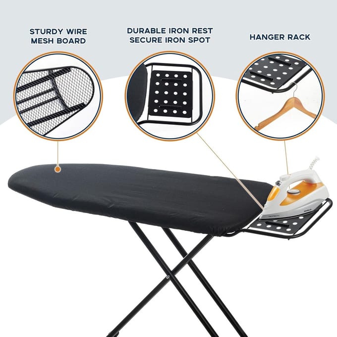 Dailygoods - Grote Verstelbare Strijkplank met Hittebestendige Hoes - Zwart