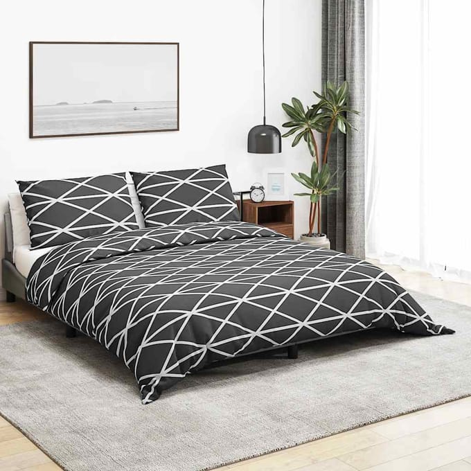vidaXL - Dekbedovertrekset - 140x200 - cm - katoen - donkergrijs - en - wit