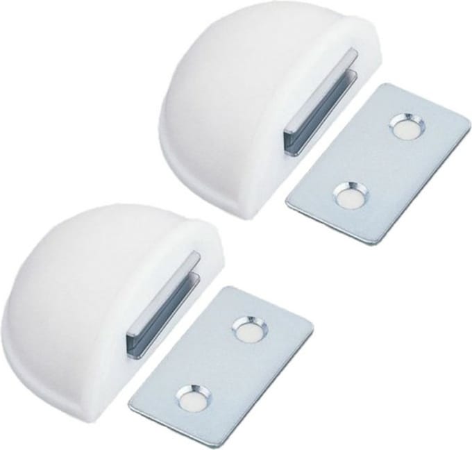 AMIG Deurstop/deurmagneet - 2x - D48mm - zelfklevend - wit - kunststof