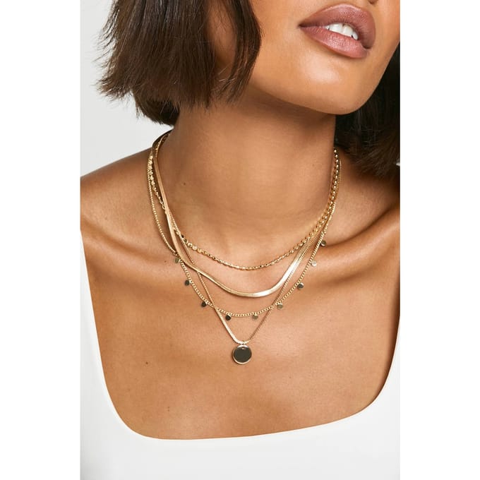 boohoo Dames Hanger detail 4-laags ketting | Goud