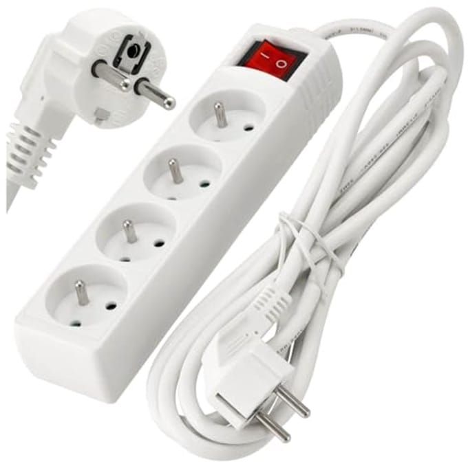 Verlengsnoer met schakelaar - 3 m - 4 x 230V - veiligheid en energie-efficiëntie - wit