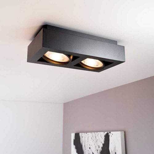 Castor nero II by LUSENZ - Rechthoekige 2-lichts plafondlamp met richtbare spots en matzwarte coating