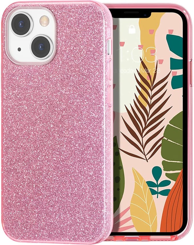 HB Hoesje Geschikt voor Apple iPhone 13 Mini - Roze - Glitter Back Cover