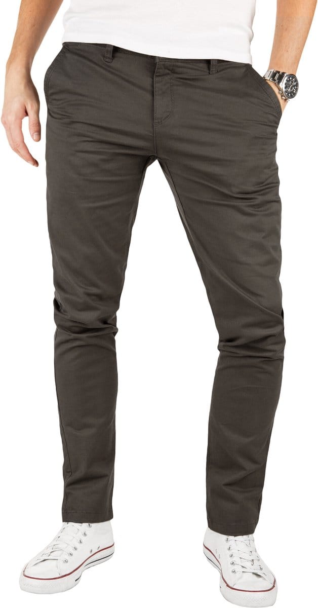 Yazubi Heren Chinobroek Kyle – Slim Fit – Katoen Stretch – Donkergrijs – 5-pocket