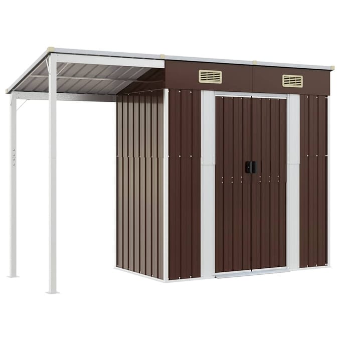 vidaXL - Tuinschuur - met - verlengd - dak - 277x107x181 - cm - staal - bruin
