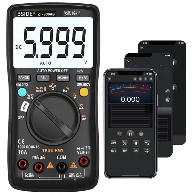 BSIDE-multimeter Automatisch/handmatig bereik Digitale universele meter 6000 tellingen LCD-scherm True RMS Smart zwart