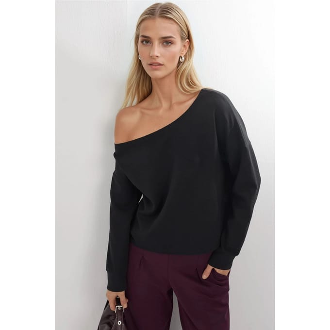 Asymmetrische Kraag Relaxed Fit Sweatshirt
