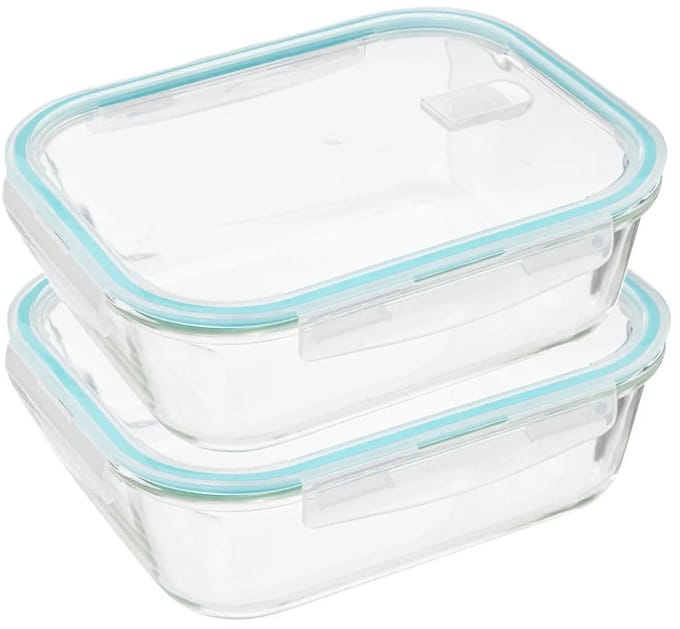 5Five Vershoudbakje met deksel - 2x - glas - luchtdicht - met clips - 26 x 21 x 8 cm - 2260 ml