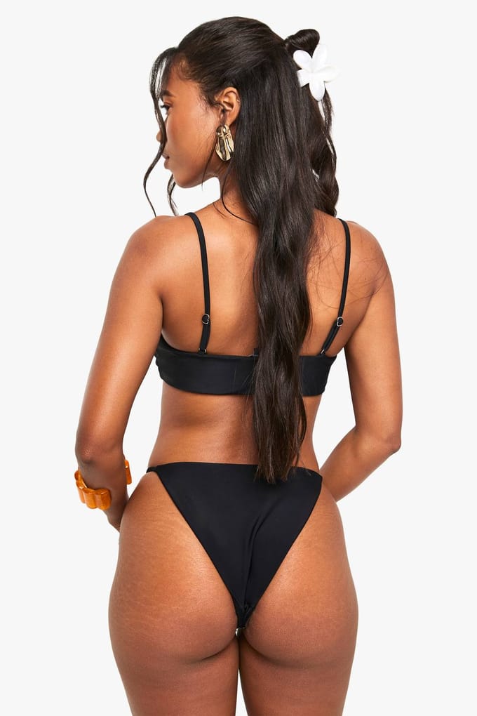 boohoo Dames Resine Steen Scoop Neck Bikini Top | Zwart | Maat: 34
