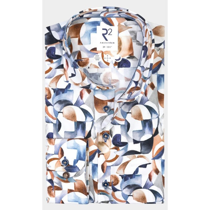 R2 Overhemd Extra Lange Mouwen Print Multicolor - Maat 40 - Heren - Overhemden Formeel