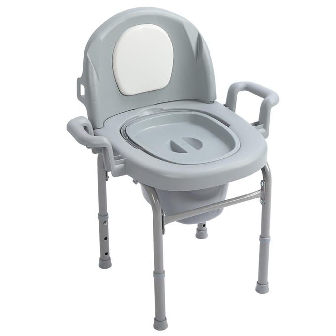 Nachtkastje Commode Stoel 3 Niveaus Hoogte Verstelbaar PU Gevoerd Antislip Afgedichte Deksel Commode met 2 gray