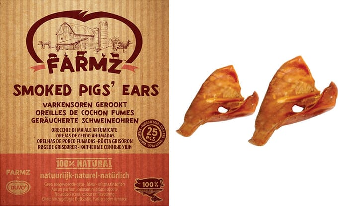 Hondensnack : Farmz varkensoren gerookt bulk 25 stuks