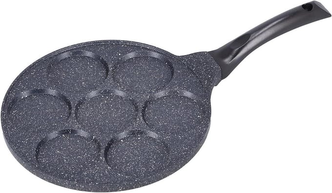Mini Koekenpan - Pannenkoekenpan Omelet - Ontbijt Maken - 7 Gat Ontwerp - 26.5 cm Diameter - Licht Grijs