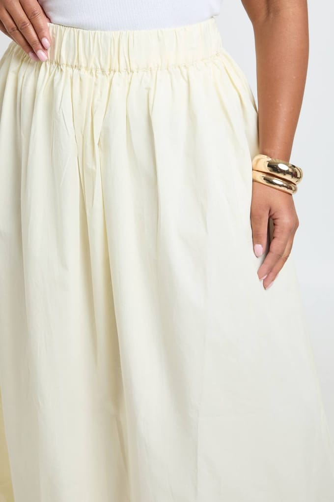 boohoo Dames Plus Katoenen Geplooide Maxi Rok | Lemon | Maat: 22