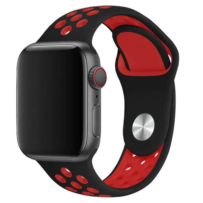 2+1 | Apple Watch Bandje - Dubbel - Siliconen - Zwart Rood