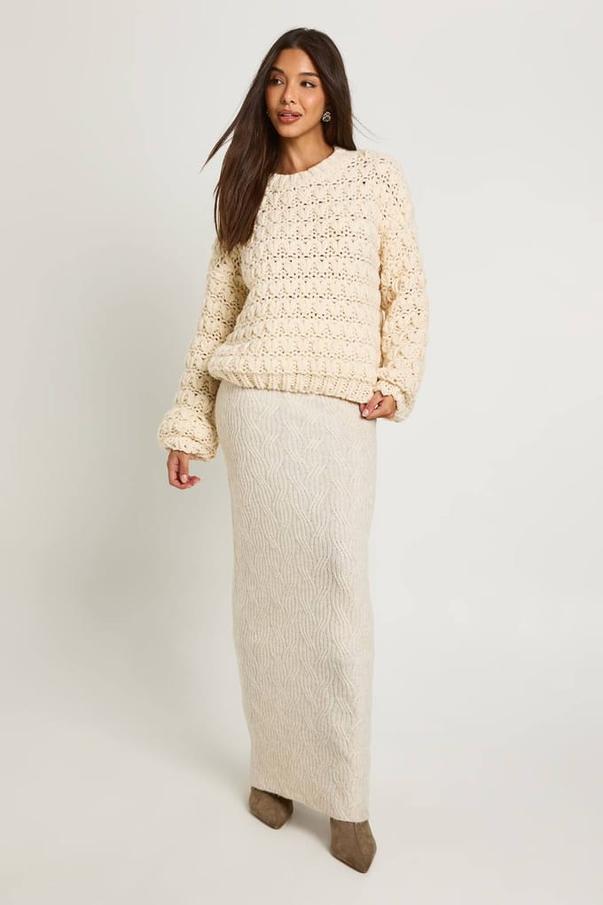 boohoo Dames Chunky gebreide oversized trui | Cream | Maat: Small