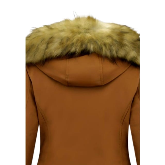 Dames Winterjas met Imitatie Bontkraag - Slim Fit - Bruin