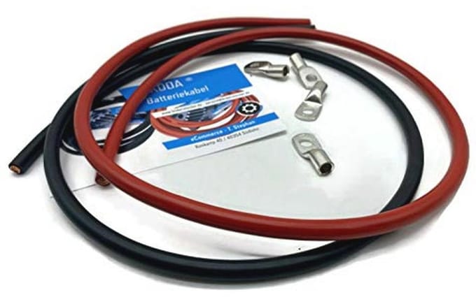 Batterijkabel 25mm2 met 4x M8 Kabelschoen - 1m Rood en Zwart
