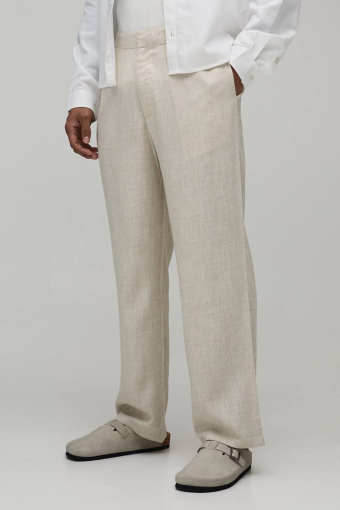 Half & Half Taille Relaxed Fit Linnen Mix Pantalon | Natural | Size Large