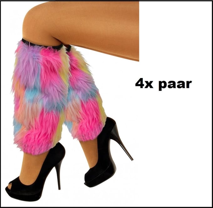 4x Paar Beenwarmers pluche Pastel - Carnaval thema feest optocht party