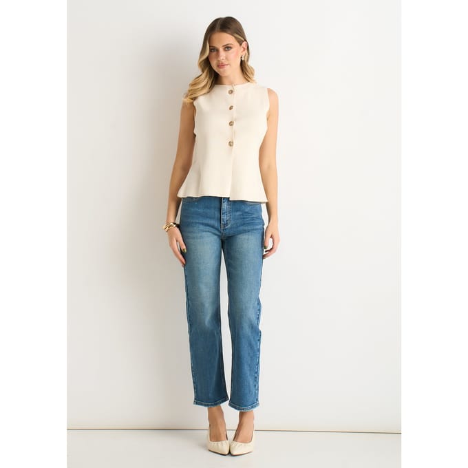 Off White Knopen aan de voorkant Compact gebreid vest