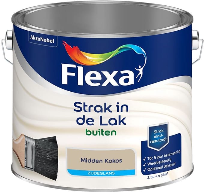Flexa - Strak In De Lak Buitenlak Zijdeglans - Midden Kokos - Mengverf - 2,5 L