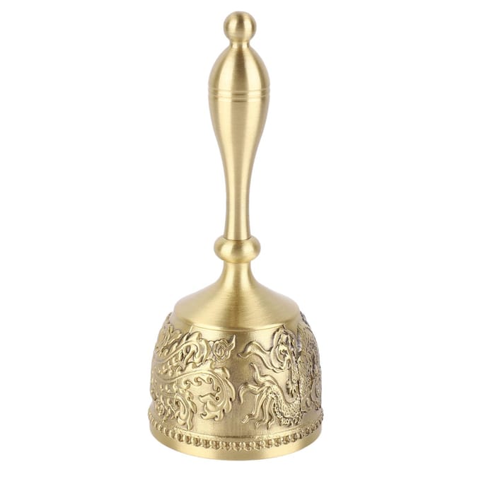 Handbel 4,7 inch lang Puur Messing Exquise Gesneden Patroon Gebogen Handvat Dinerbel voor Bruiloft beige