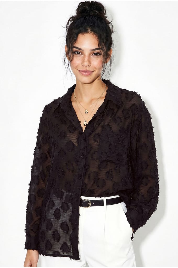 Oversized Textuur Katoenmix Shirt