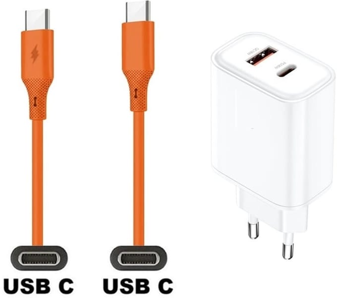 36W super snellader met 2 poorten + 1,0m USB C naar C kabel. Universele PD lader. Oplader adapter past op JBL LIVE 300TWS, Pulse 4, Quantum 400, Quantum 600, Quantum 800, Quantum ONE, Reflect Mini NC