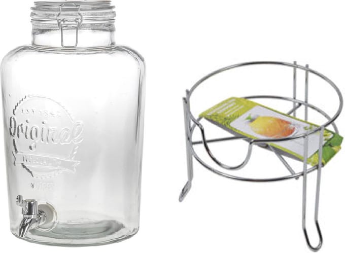 Drankdispenser/limonadedispenser op verhoger - glas - RVS - 8 liter - 18 x 37 cm