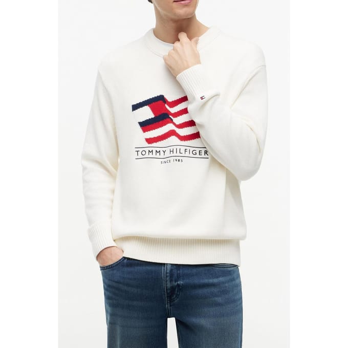 Tommy Hilfiger Rwb Crew Neck Sweater Ivory Petal Größe: M | Pullover Outlet | Herren | Weiß